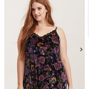 Floral Print Velvet Lace Trim Cami
